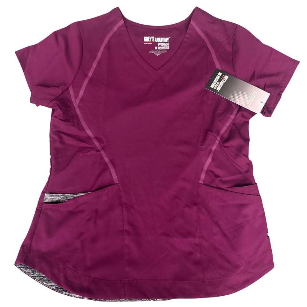 Greys Anatomy Impact by Barco Womens Scrub Top V-Neck wine Large NWT